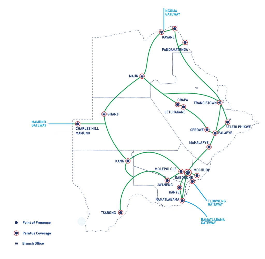 Paratus Botswana Branches and Connectivity Map